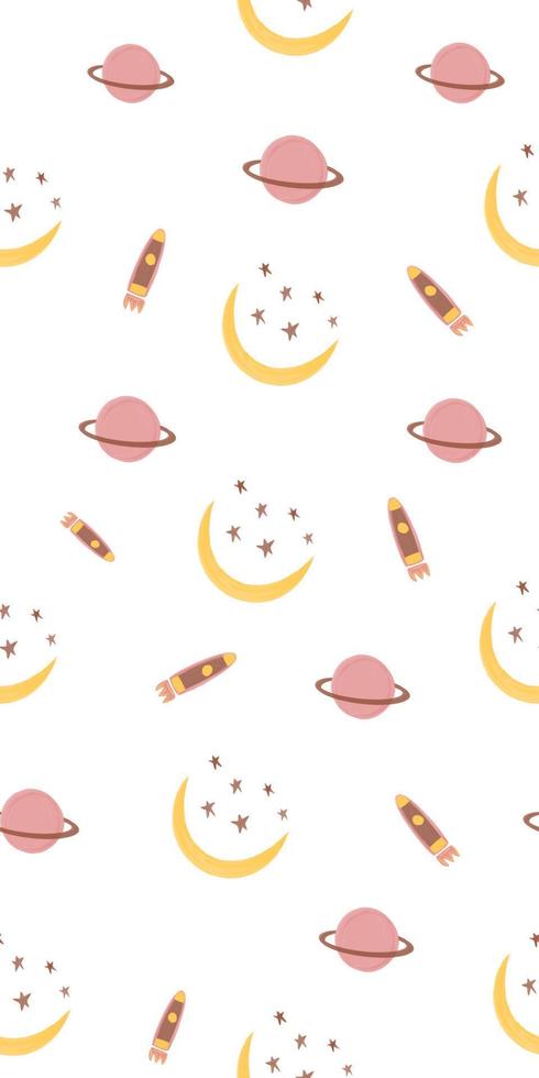 Vector Seamless pattern with crescent moon and stars in boho style. Children's background.