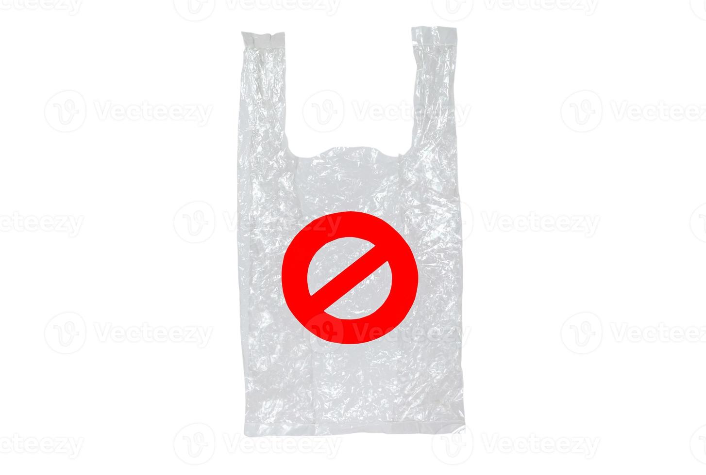 el símbolo de la campaña para dejar de usar bolsas de plástico aisladas de fondo blanco. concepto del día mundial del medio ambiente. foto