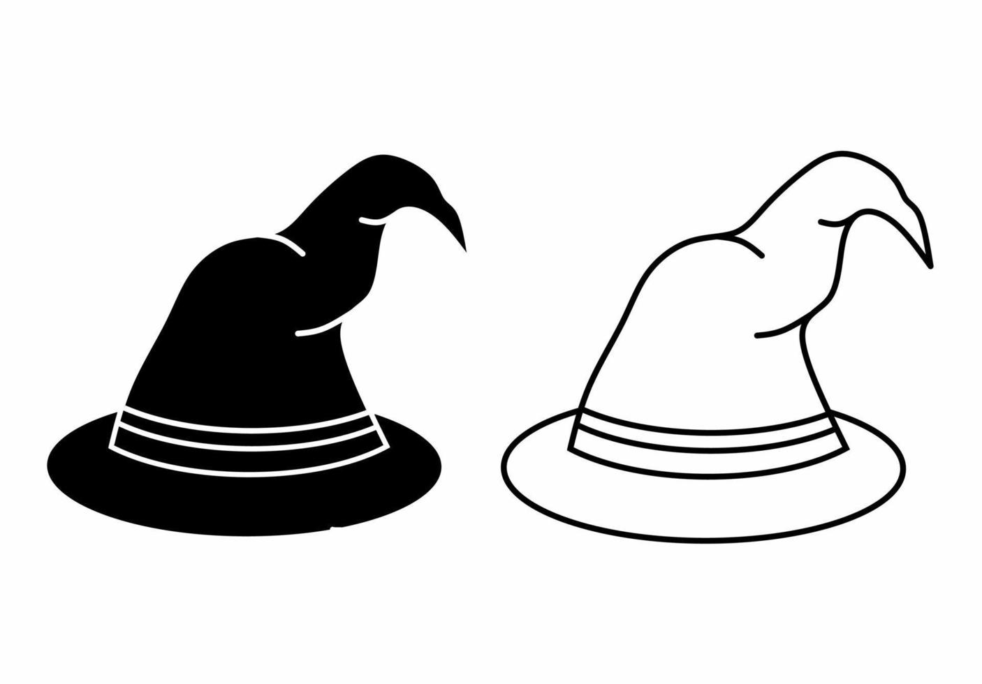 Conjunto de iconos de sombrero de mago de silueta de contorno aislado sobre fondo blanco vector