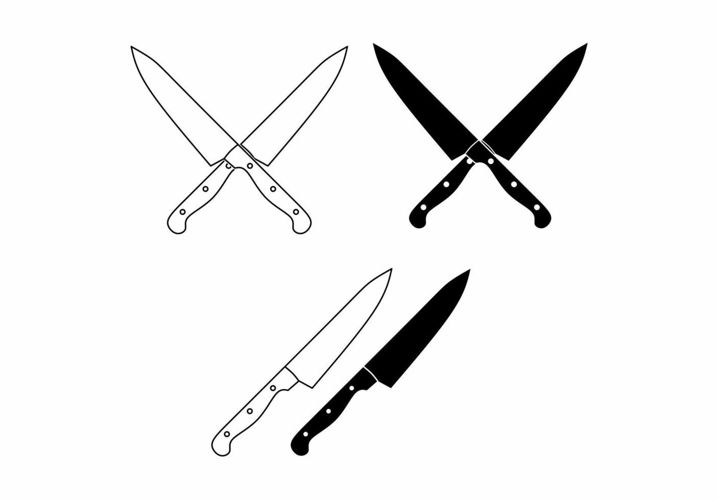 crossed knives icon set. knife and chef, kitchen symbol Isolated on white background vector