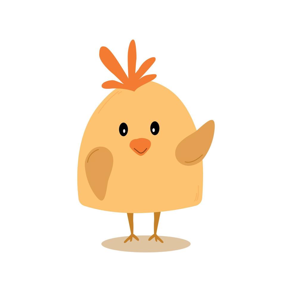 lindo pollito de dibujos animados amarillo dibujado a mano batiendo sus alas estilo plano, ilustración vectorial aislado sobre fondo blanco. vista frontal, impresión infantil, diseño para tarjetas o carteles vector