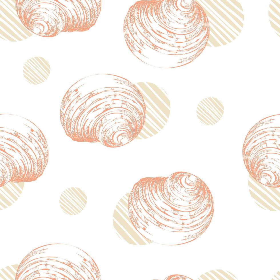 Vector illustration seamless pattern hand drawn seashells pink