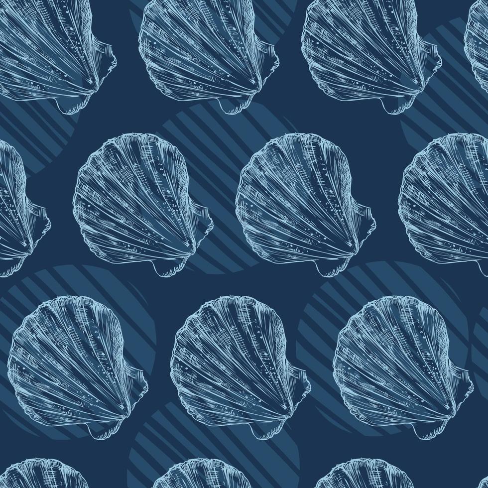 Vector marine seamless pattern hand drawn seashells