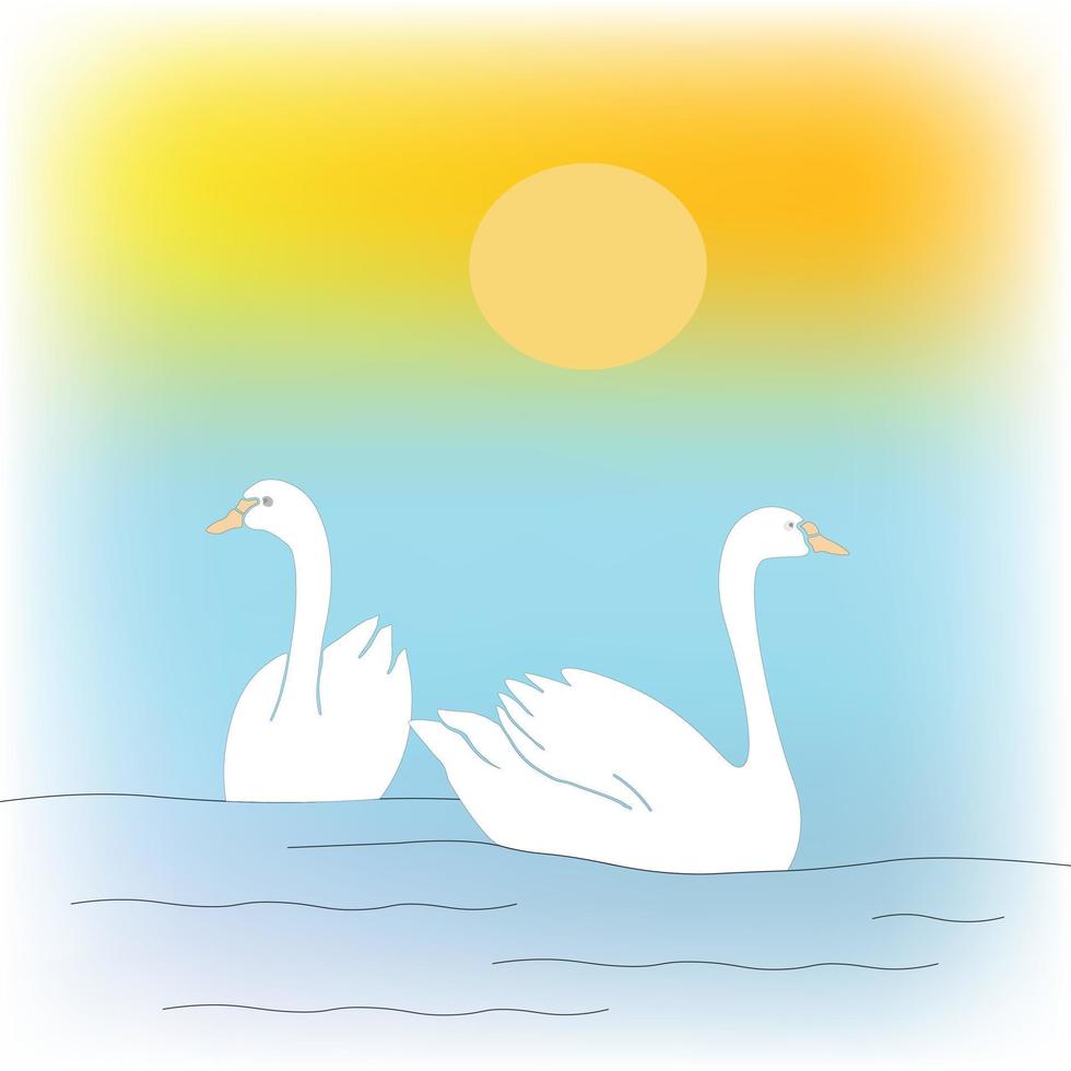 animal swans in the lake painting art vector