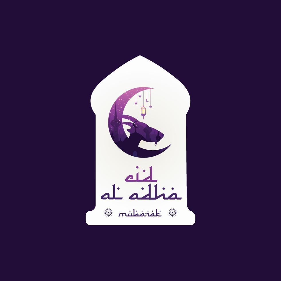 Eid al-Adha with Goat Head, islamic frame, Mosque, moon stars and lanterns. suitable for banners, posters, brochures, sales brochure templates set vector