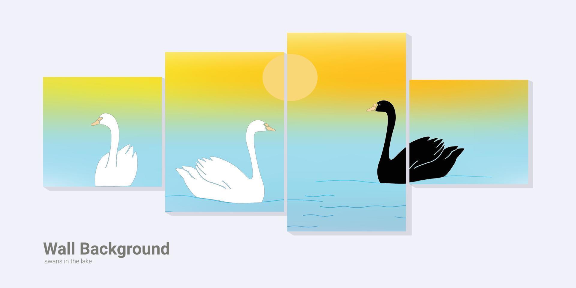 wall painting canvas background swans in the lake vector