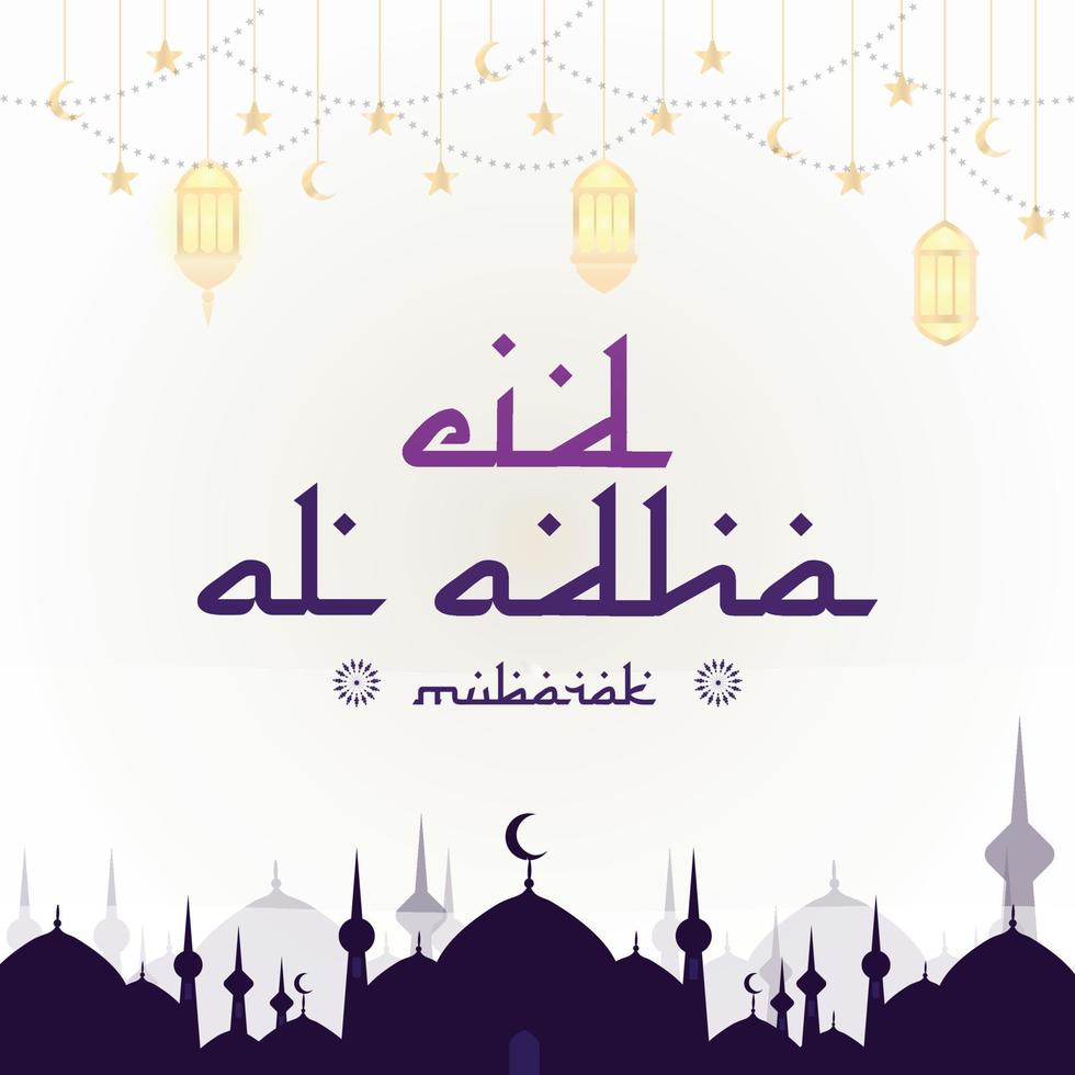 Eid al-Adha with Goat Head, Mosque, moon stars and lanterns. suitable for banners, posters, brochures, sales brochure templates vector