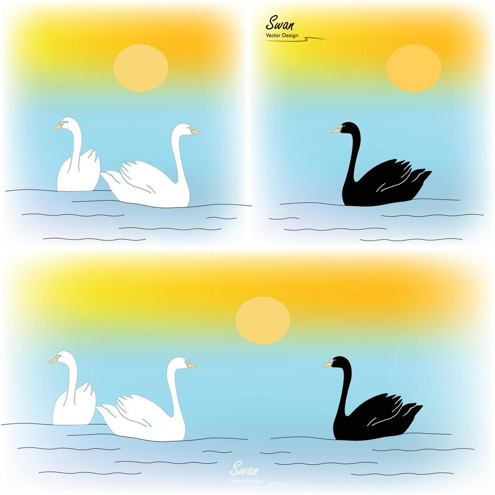 animales cisnes en el lago pintura arte vector