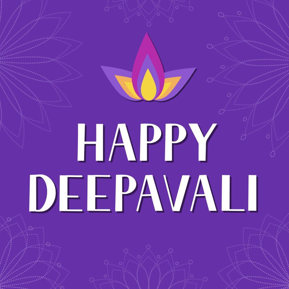 Happy Deepavali lettering isolated on white. Traditional Indian festival of lights Diwali typography poster. Easy to edit vector template for banner, flyer, sticker, postcard, greeting card.