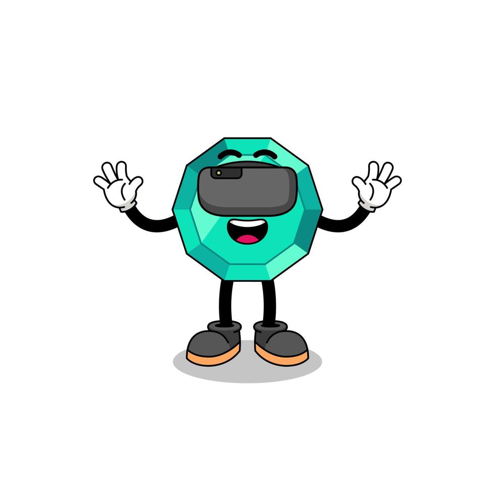 Illustration of emerald gemstone with a vr headset vector