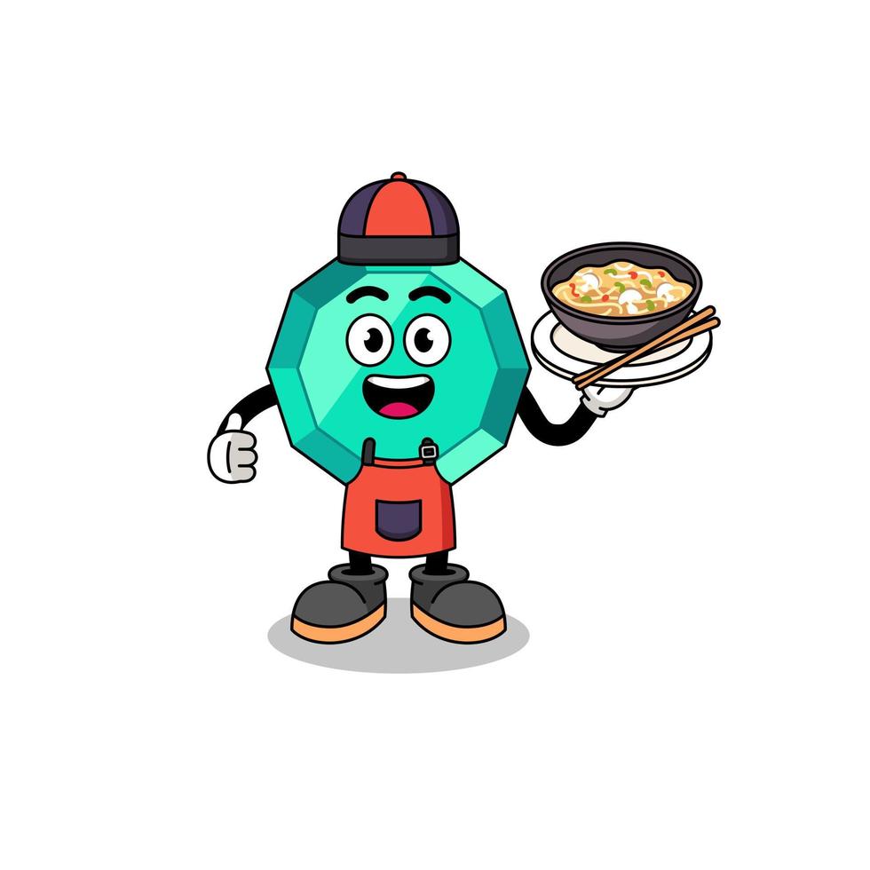 Illustration of emerald gemstone as an asian chef vector