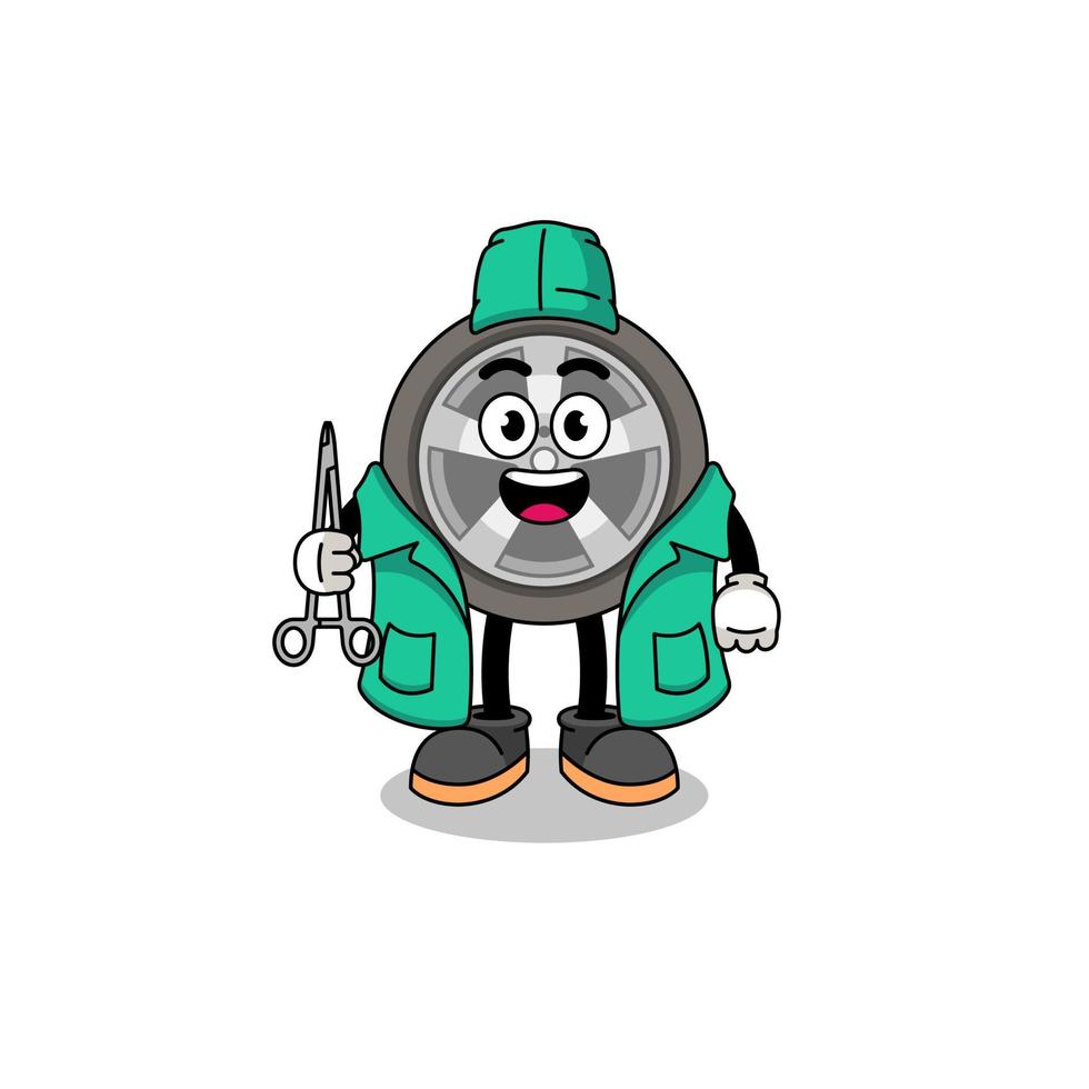 ilustración de la mascota de la rueda del coche como cirujano vector