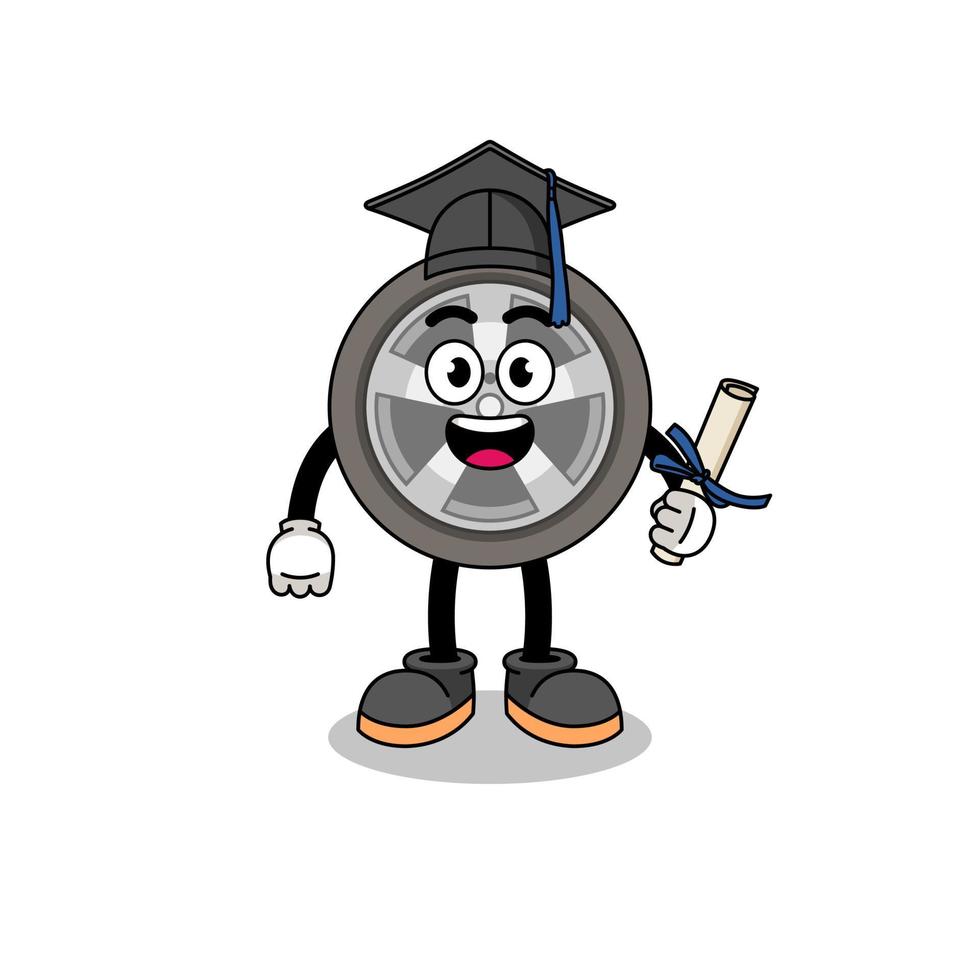 car wheel mascot with graduation pose vector
