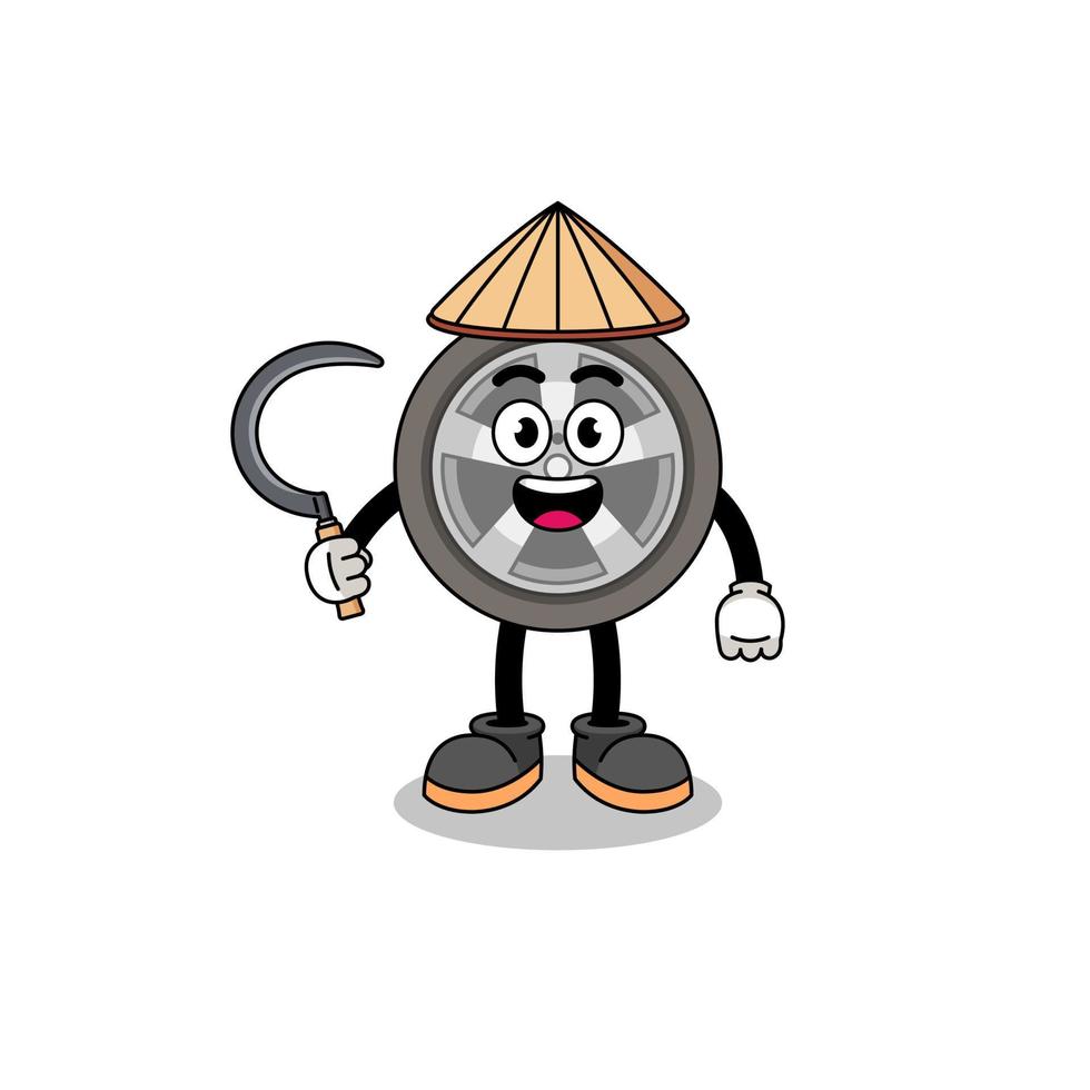 Illustration of car wheel as an asian farmer vector