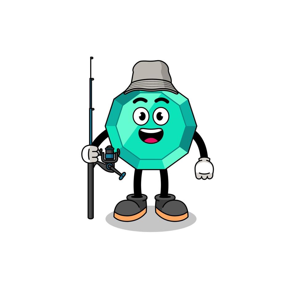 Mascot Illustration of emerald gemstone fisherman vector