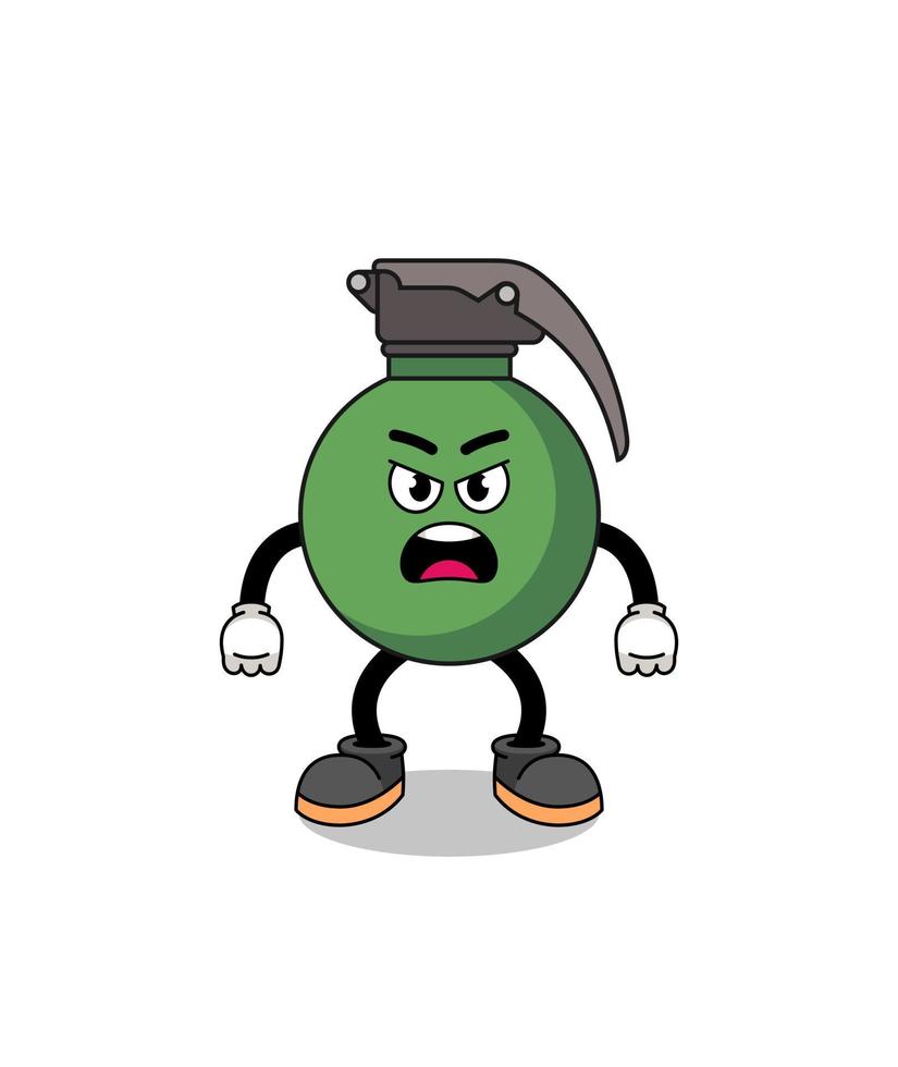 grenade cartoon illustration with angry expression vector