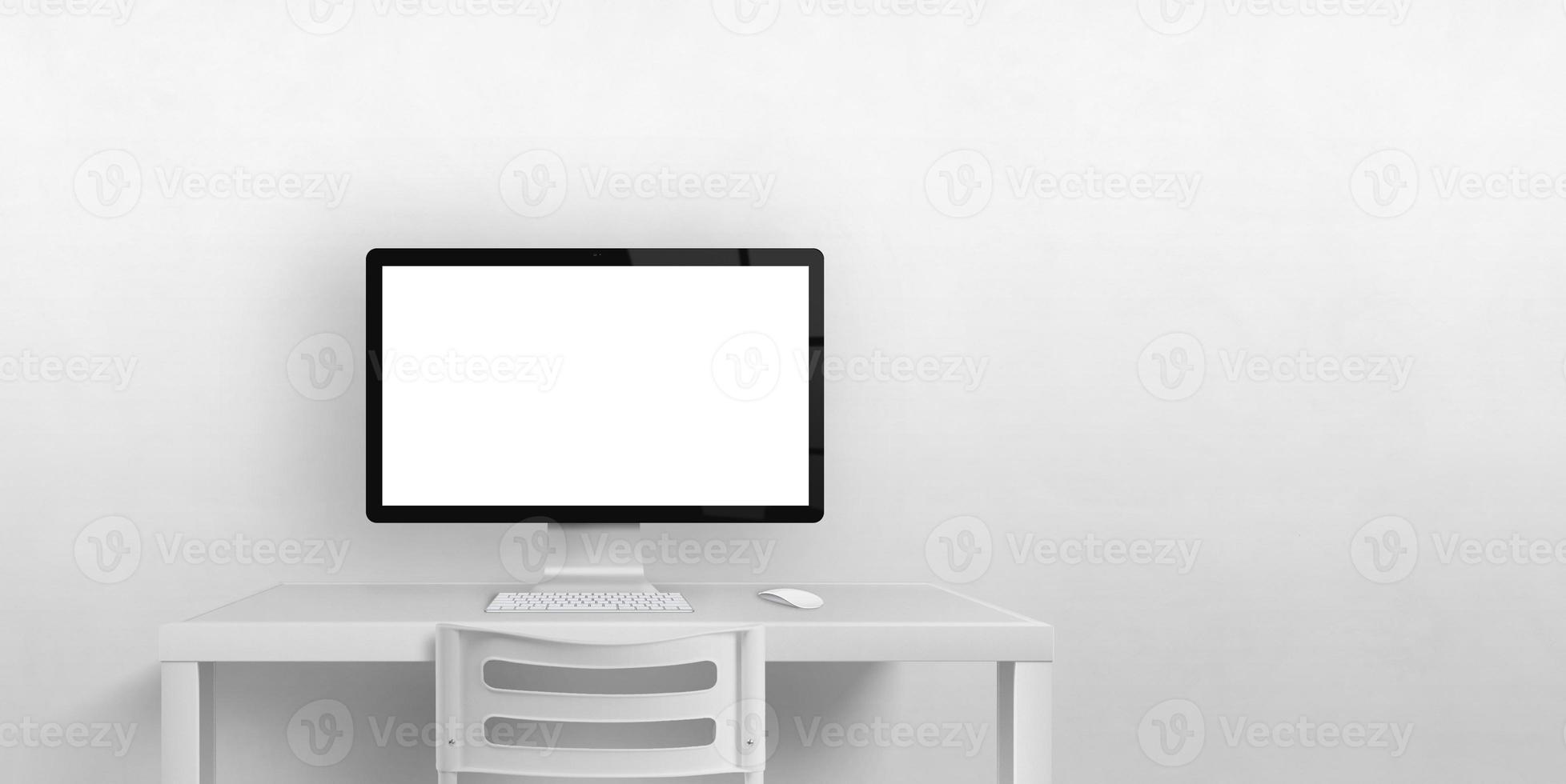 maqueta de pantalla de computadora en escritorio con espacio de copia foto