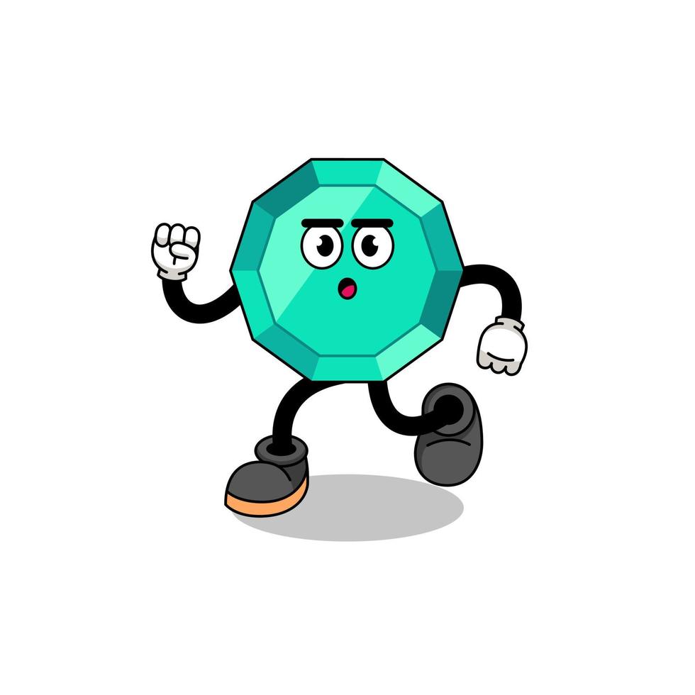 running emerald gemstone mascot illustration vector