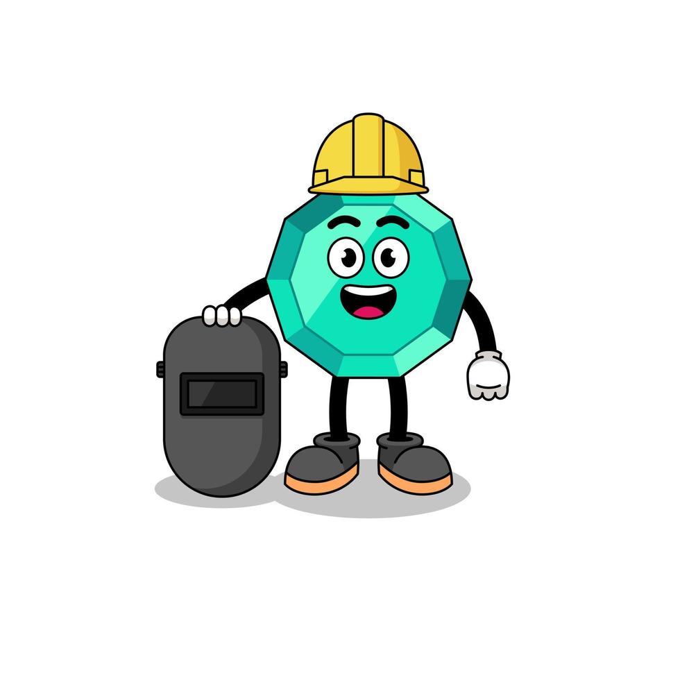 Mascot of emerald gemstone as a welder vector