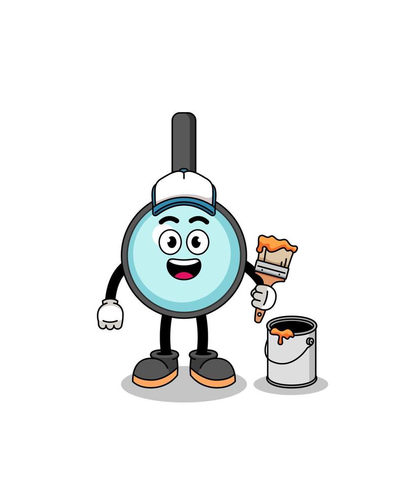 Character mascot of magnifying glass as a painter vector