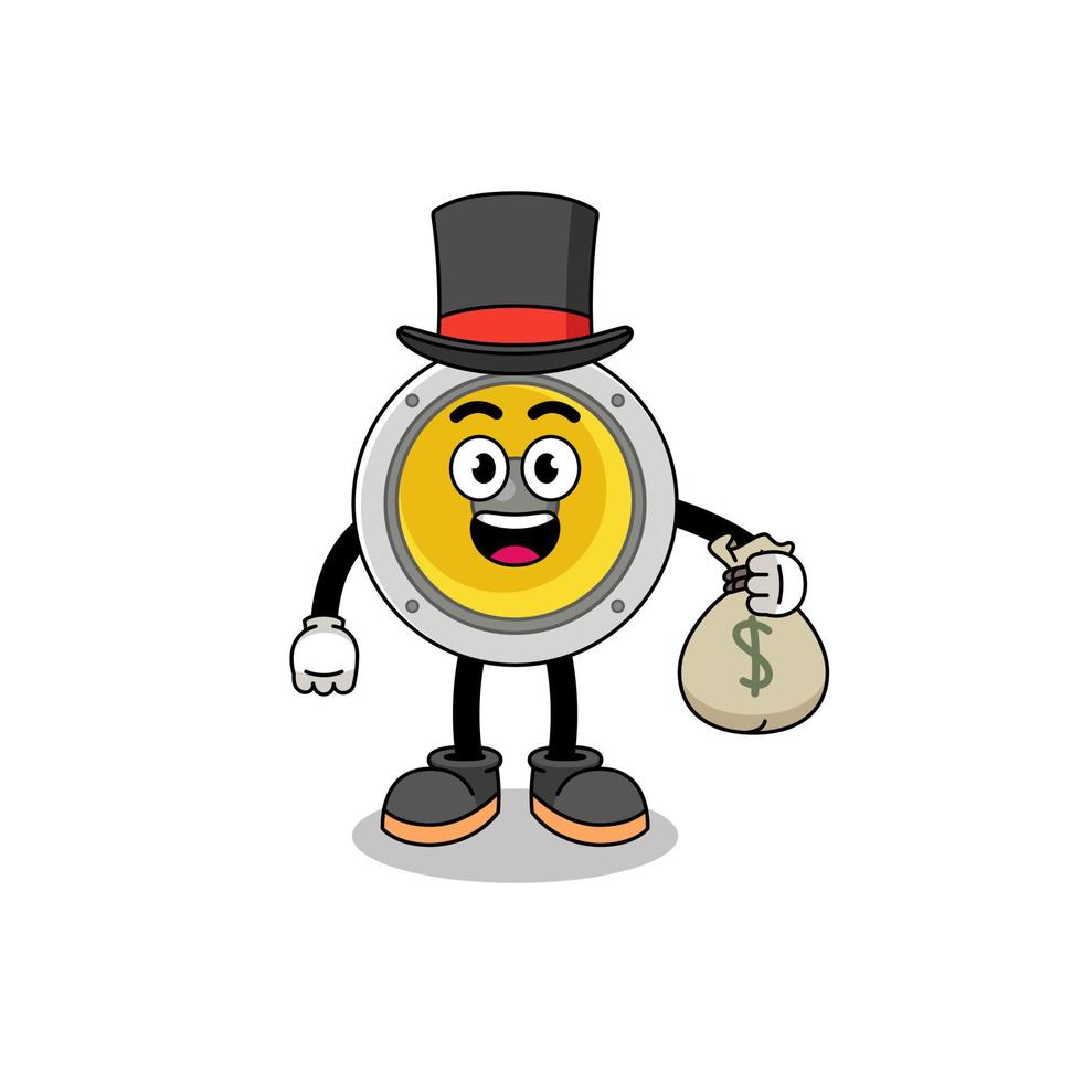 altavoz mascota ilustración hombre rico sosteniendo un saco de dinero vector