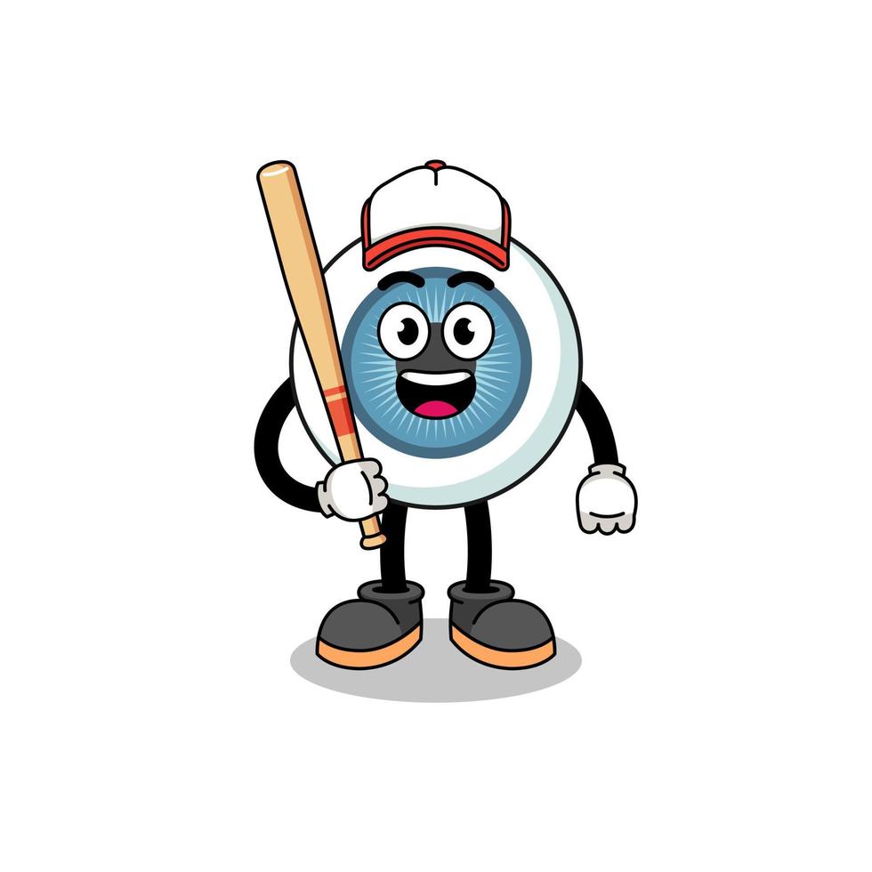 caricatura de la mascota del globo ocular como jugador de béisbol vector