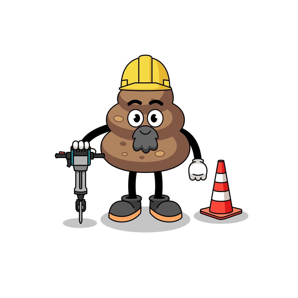 caricatura de personaje de caca trabajando en la construcción de carreteras vector