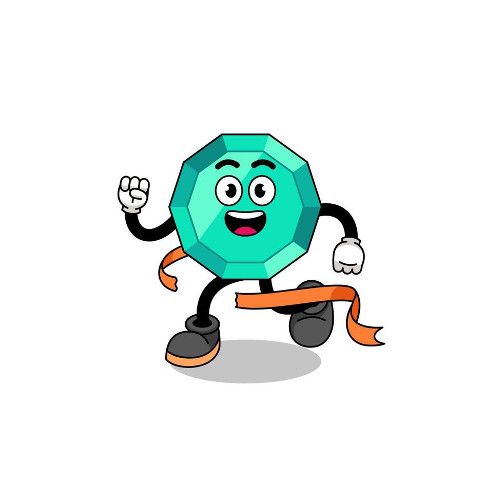 Mascot cartoon of emerald gemstone running on finish line vector