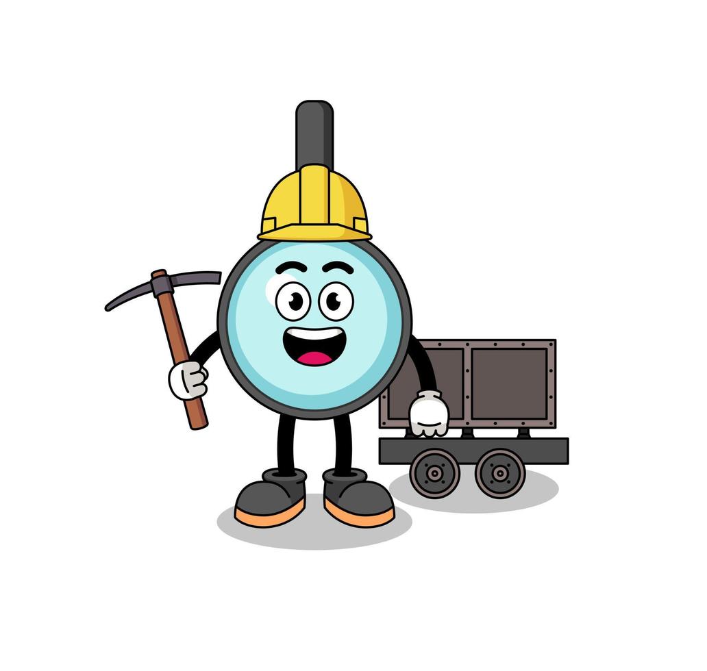 Mascot Illustration of magnifying glass miner vector