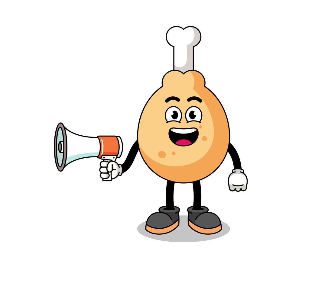 fried chicken cartoon illustration holding megaphone vector