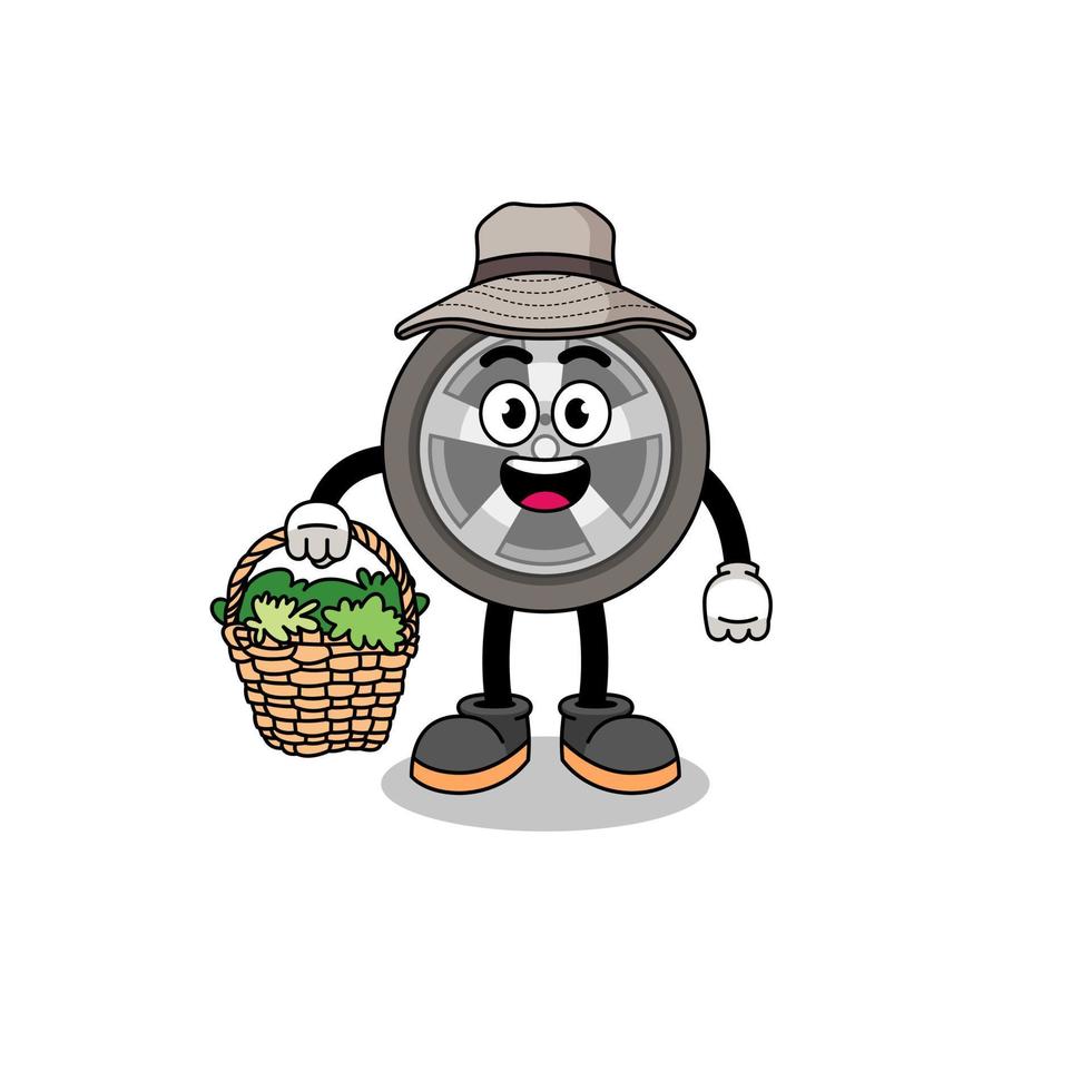 Character Illustration of car wheel as a herbalist vector