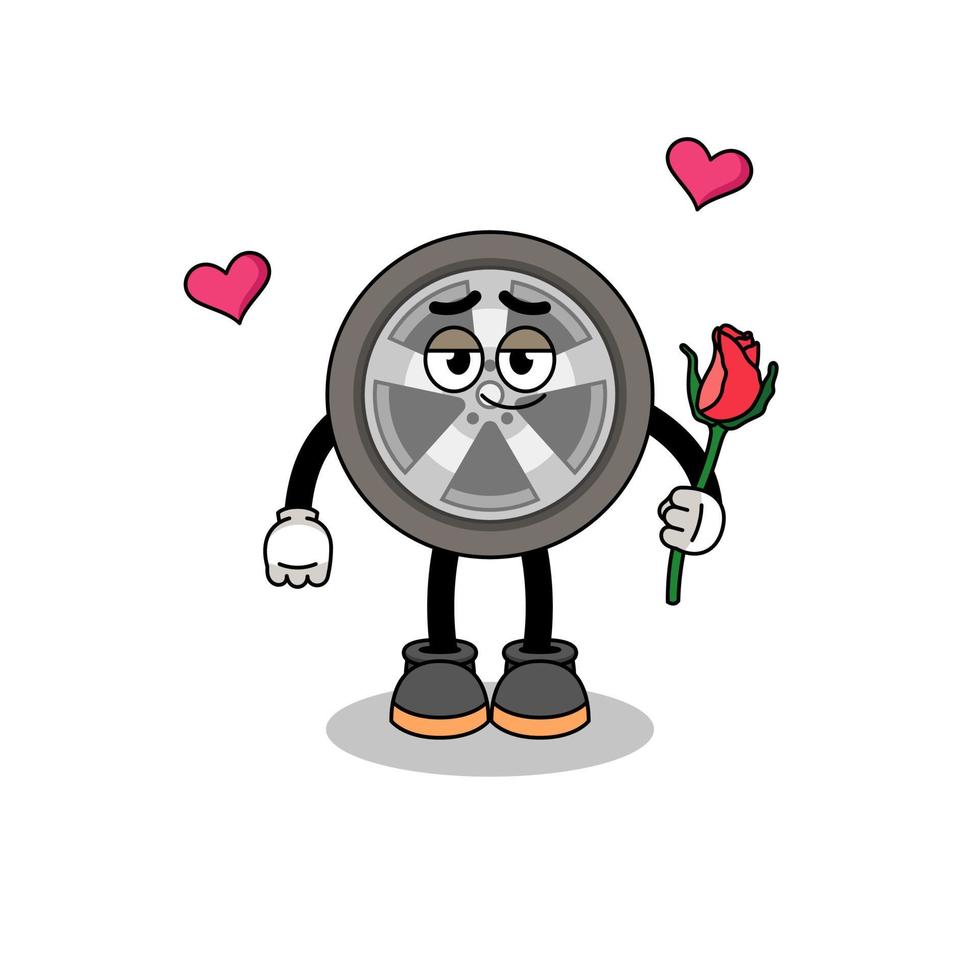 mascota de la rueda del coche enamorándose vector