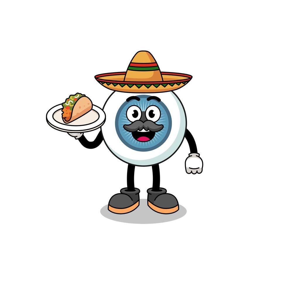 caricatura de personaje del globo ocular como chef mexicano vector