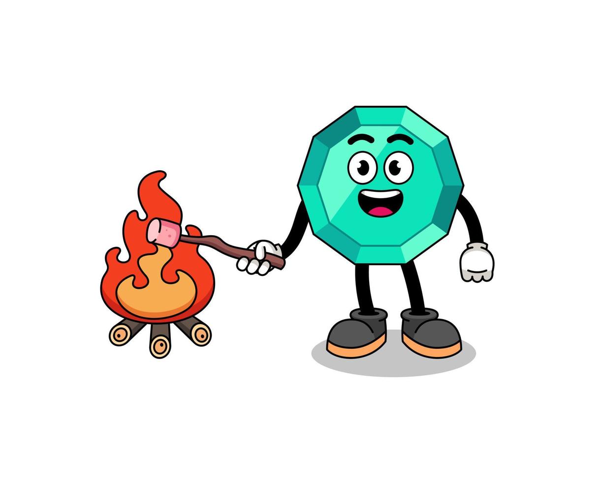 Illustration of emerald gemstone burning a marshmallow vector
