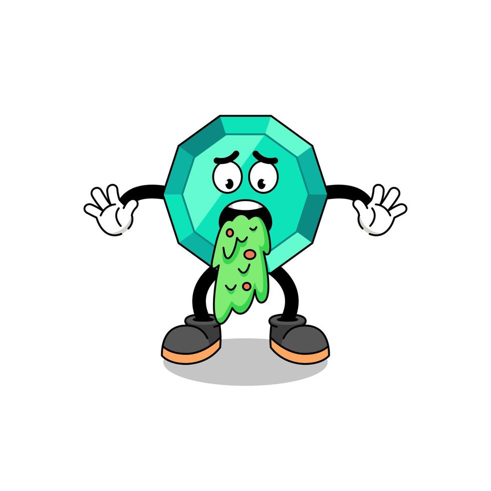 emerald gemstone mascot cartoon vomiting vector