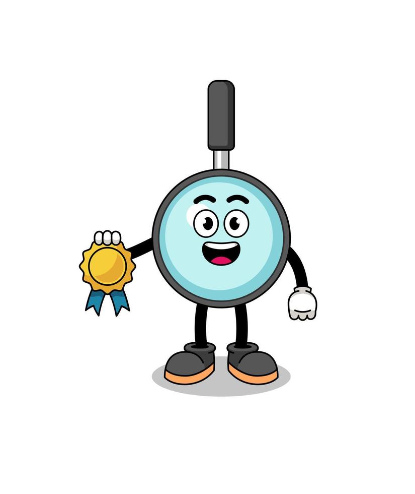 magnifying glass cartoon illustration with satisfaction guaranteed medal vector