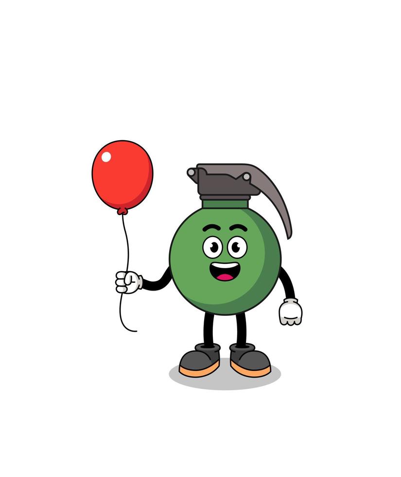 Cartoon of grenade holding a balloon vector