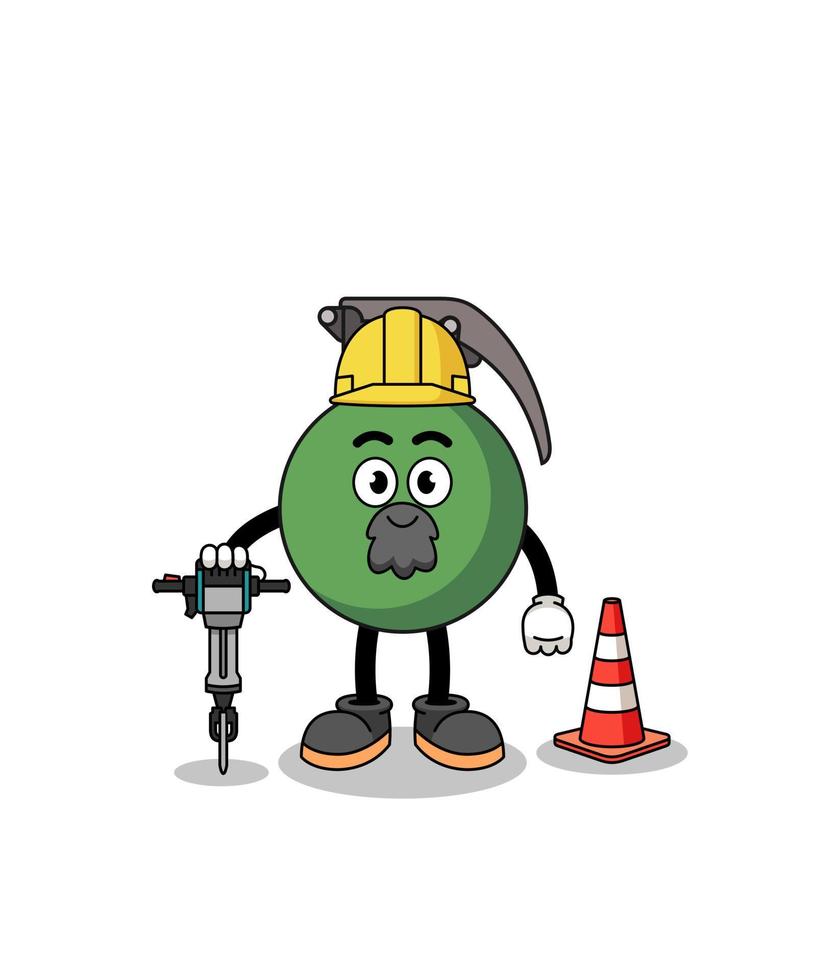 Character cartoon of grenade working on road construction vector