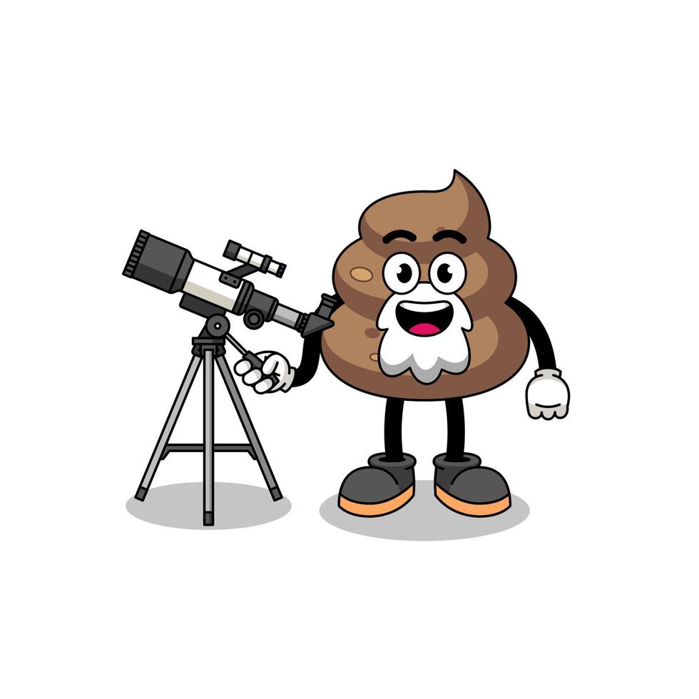 Illustration of poop mascot as an astronomer vector