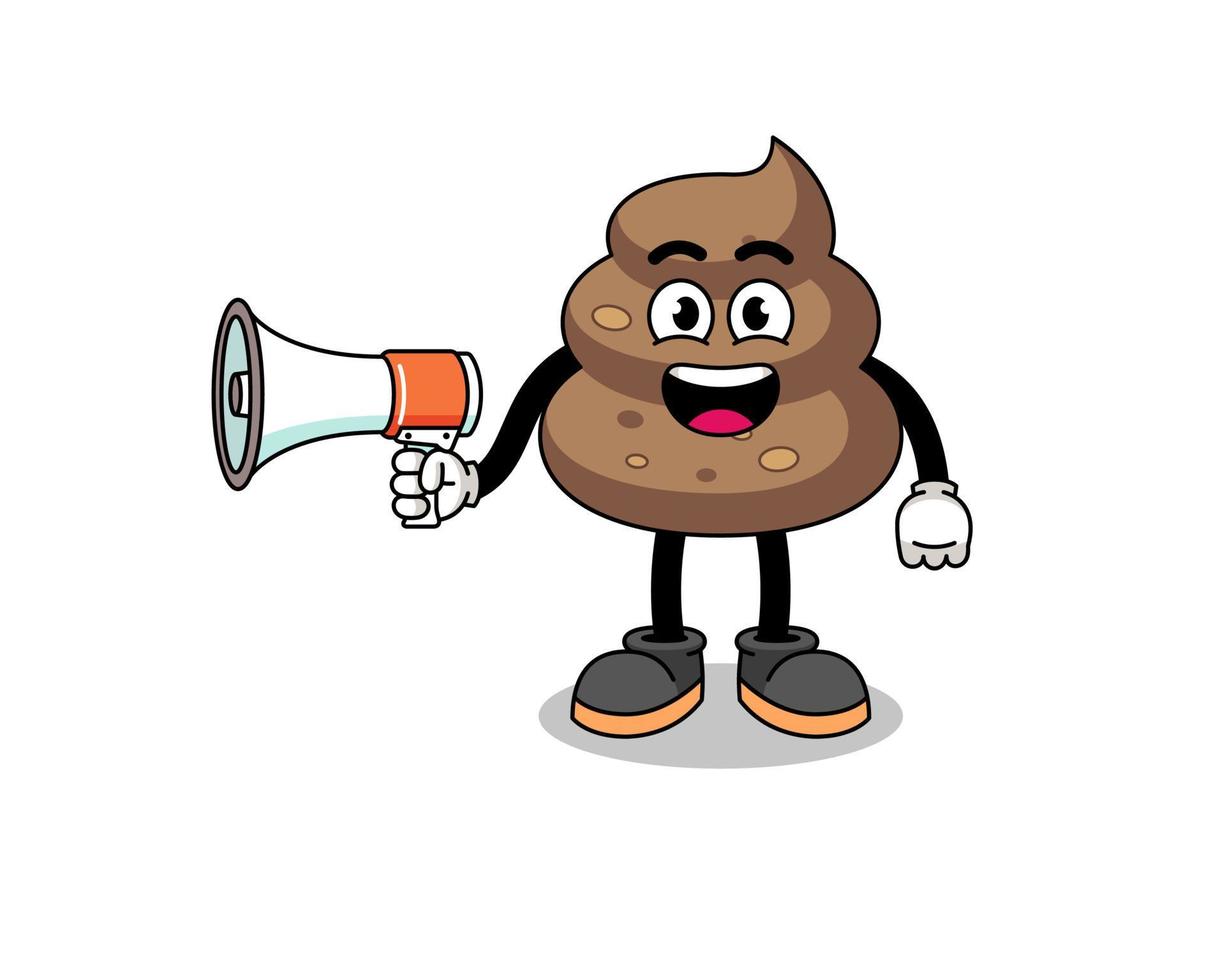 poop cartoon illustration holding megaphone vector
