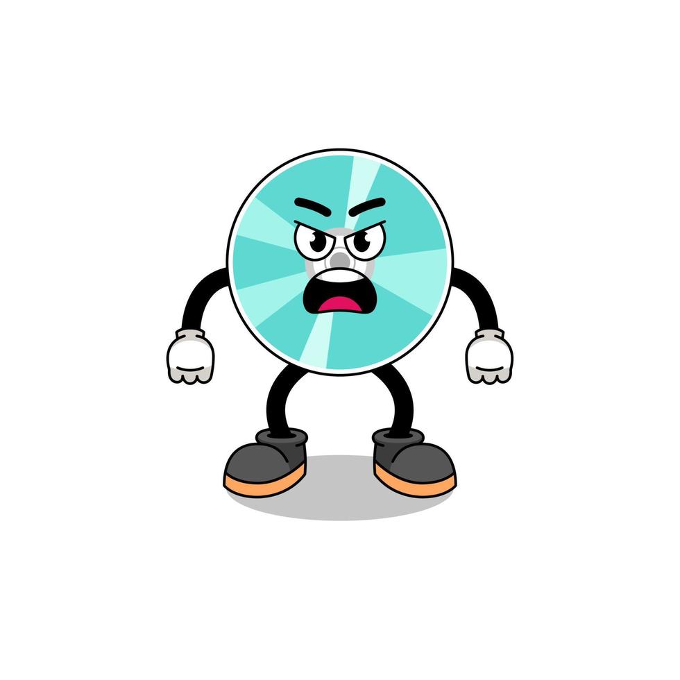 optical disc cartoon illustration with angry expression vector