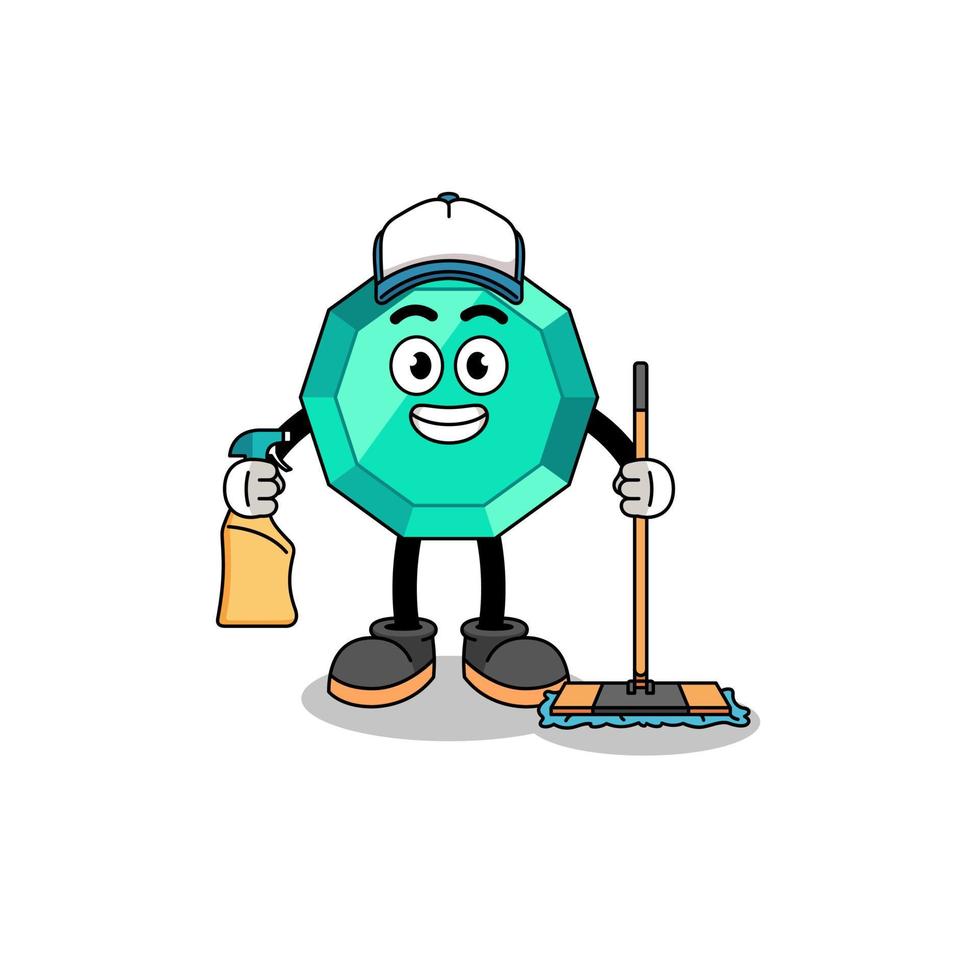 Character mascot of emerald gemstone as a cleaning services vector