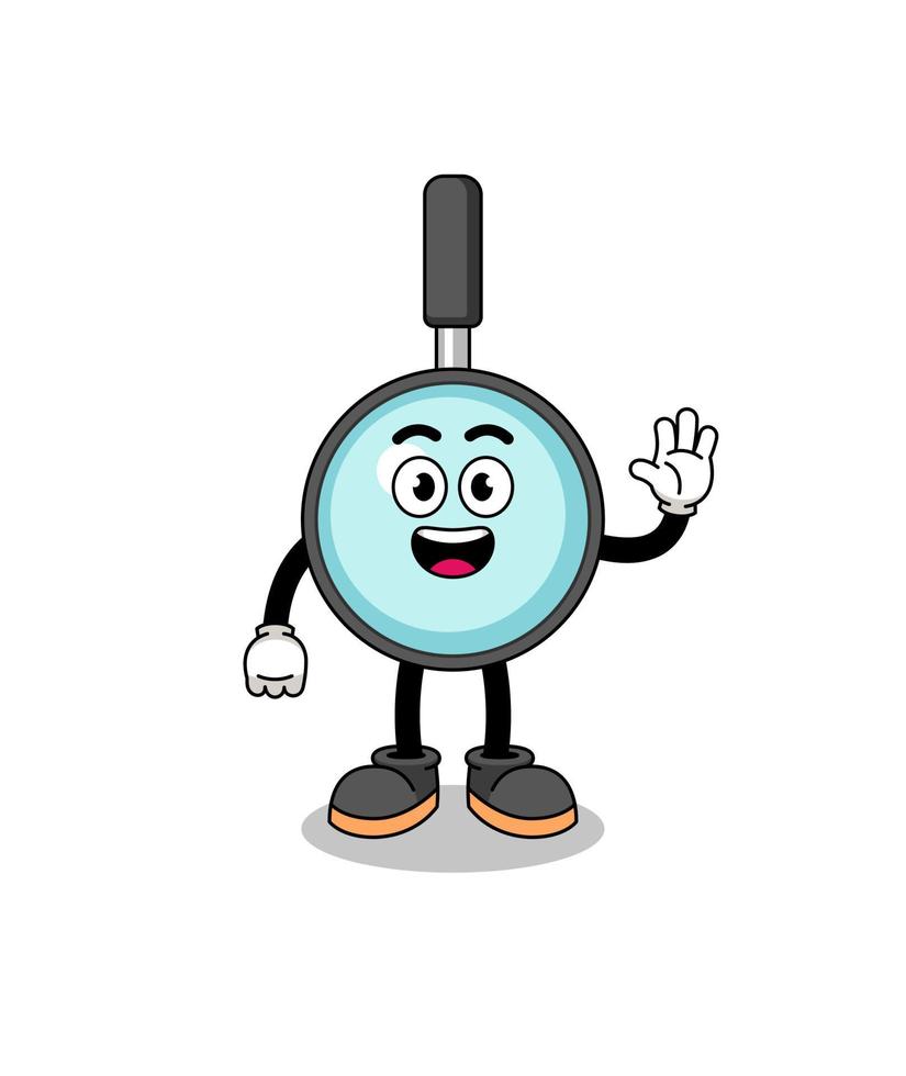 magnifying glass cartoon doing wave hand gesture vector