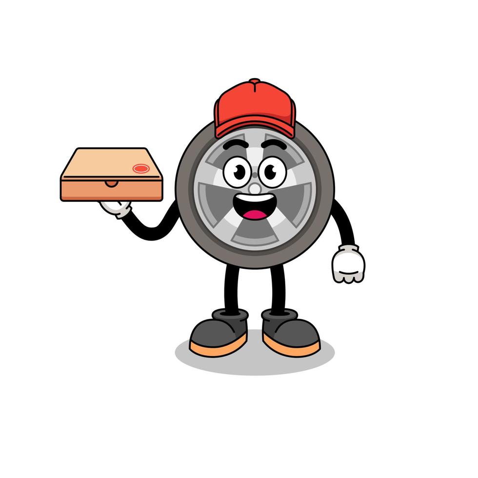 car wheel illustration as a pizza deliveryman vector