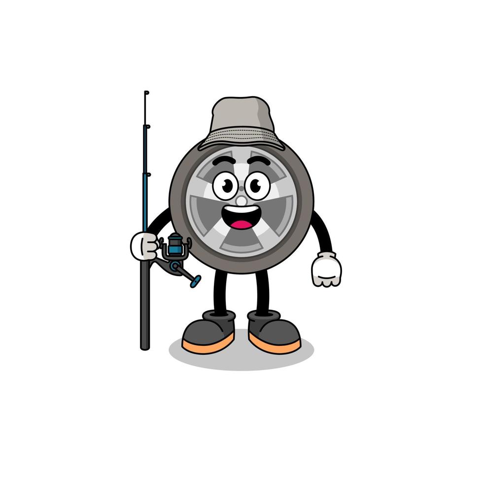 Mascot Illustration of car wheel fisherman vector