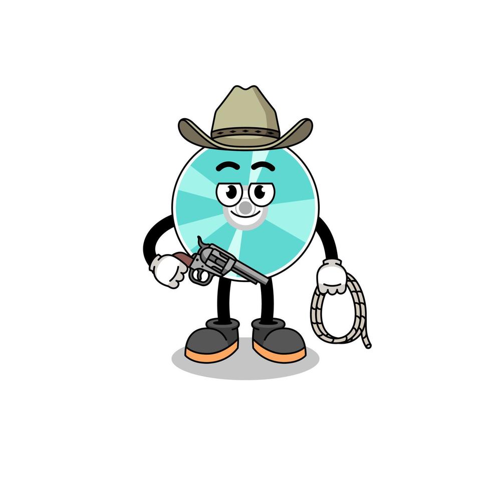 Character mascot of optical disc as a cowboy vector
