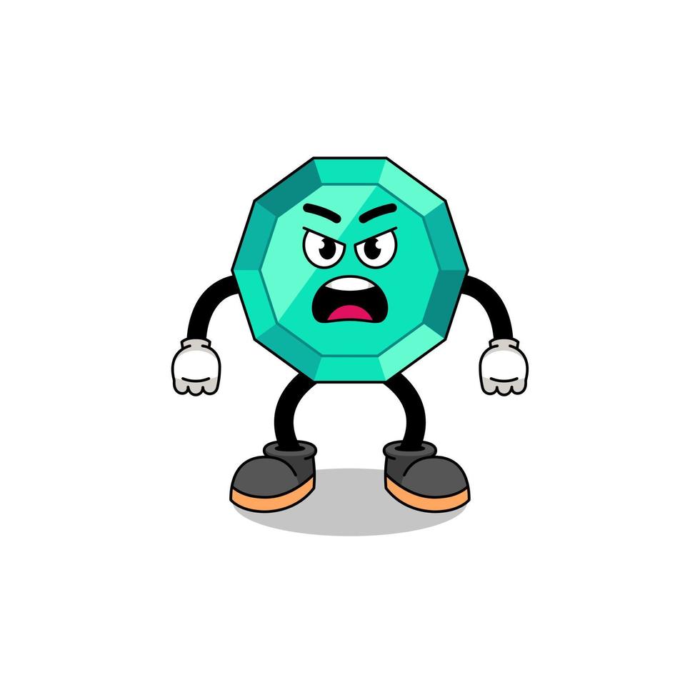 emerald gemstone cartoon illustration with angry expression vector