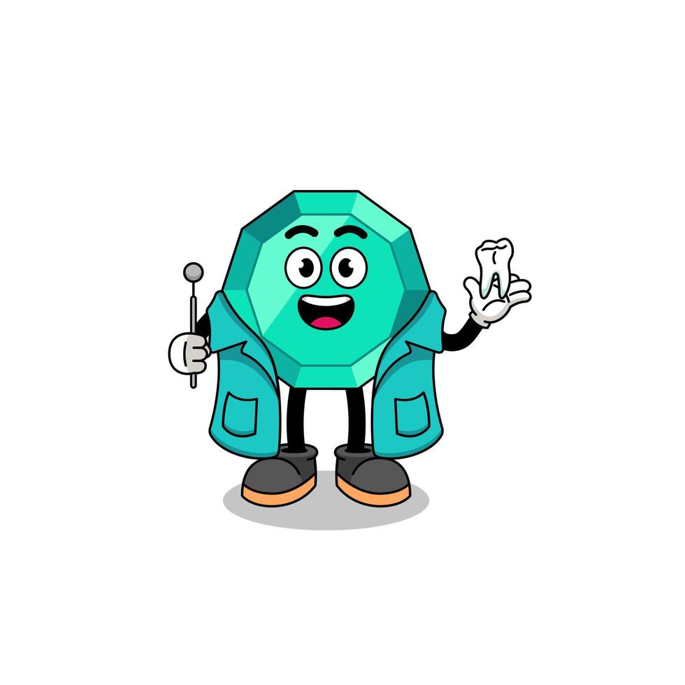 Illustration of emerald gemstone mascot as a dentist vector
