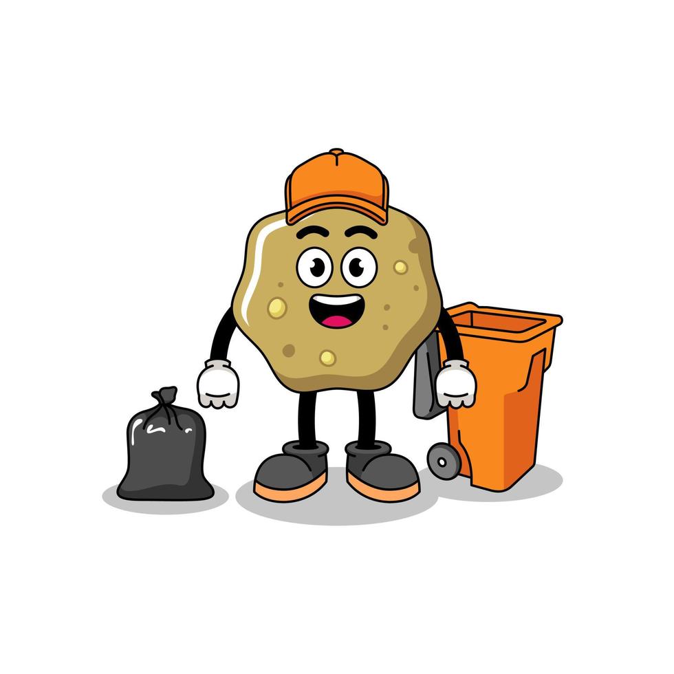 Illustration of loose stools cartoon as a garbage collector vector