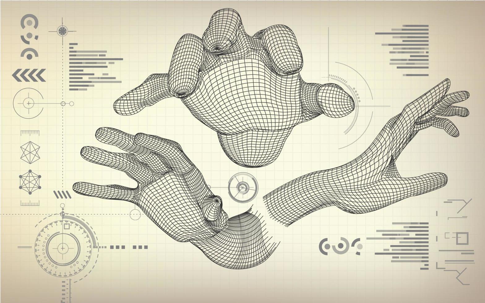 wireframe hand blueprint vector